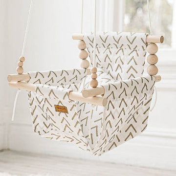 Indoor Baby/Child Swing - White/Gold Mudcloth