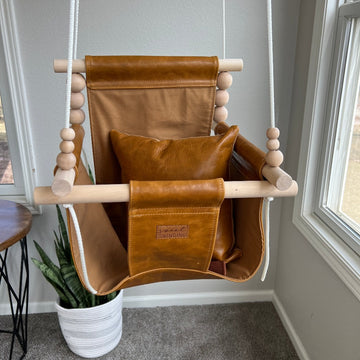 Indoor Baby/Child Swing - Caramel Leather