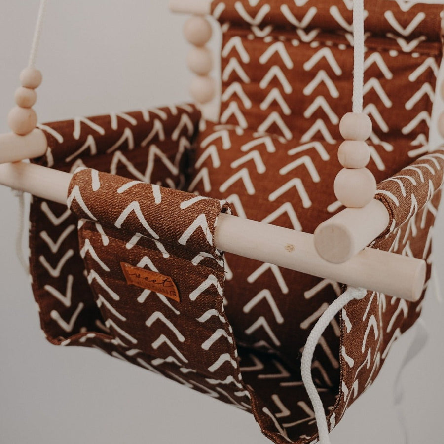 Indoor Baby/Child Swing - Brown/White Mudcloth